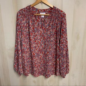 Adrienne Vittadini Floral V Neck Blouse Size Medium